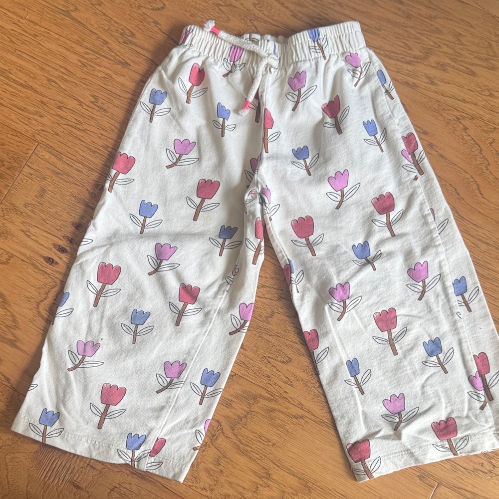 Zara Kids Floral Tulip crop Bottoms - Pink & Blue on White